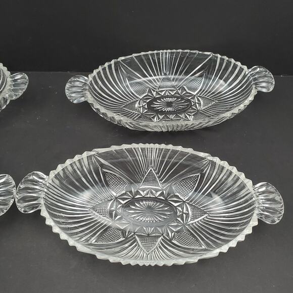 Lot of 4 Hazel Atlas Glass Clear Olive Dish Oval Fan Triangle Tab Handle - Picture 9 of 16